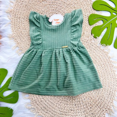 Vestido com Babadinho nas Mangas - Verde